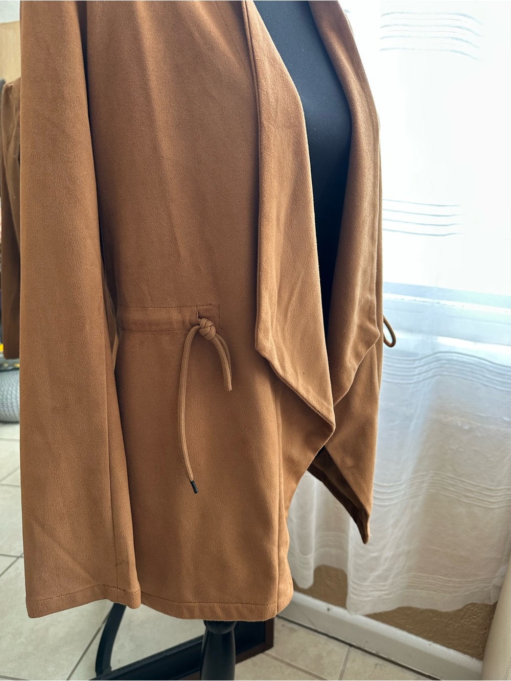 Thread + Supply Camel Faux Suede Open Front Jacket Cardigan Size Small - Picture 7 of 14